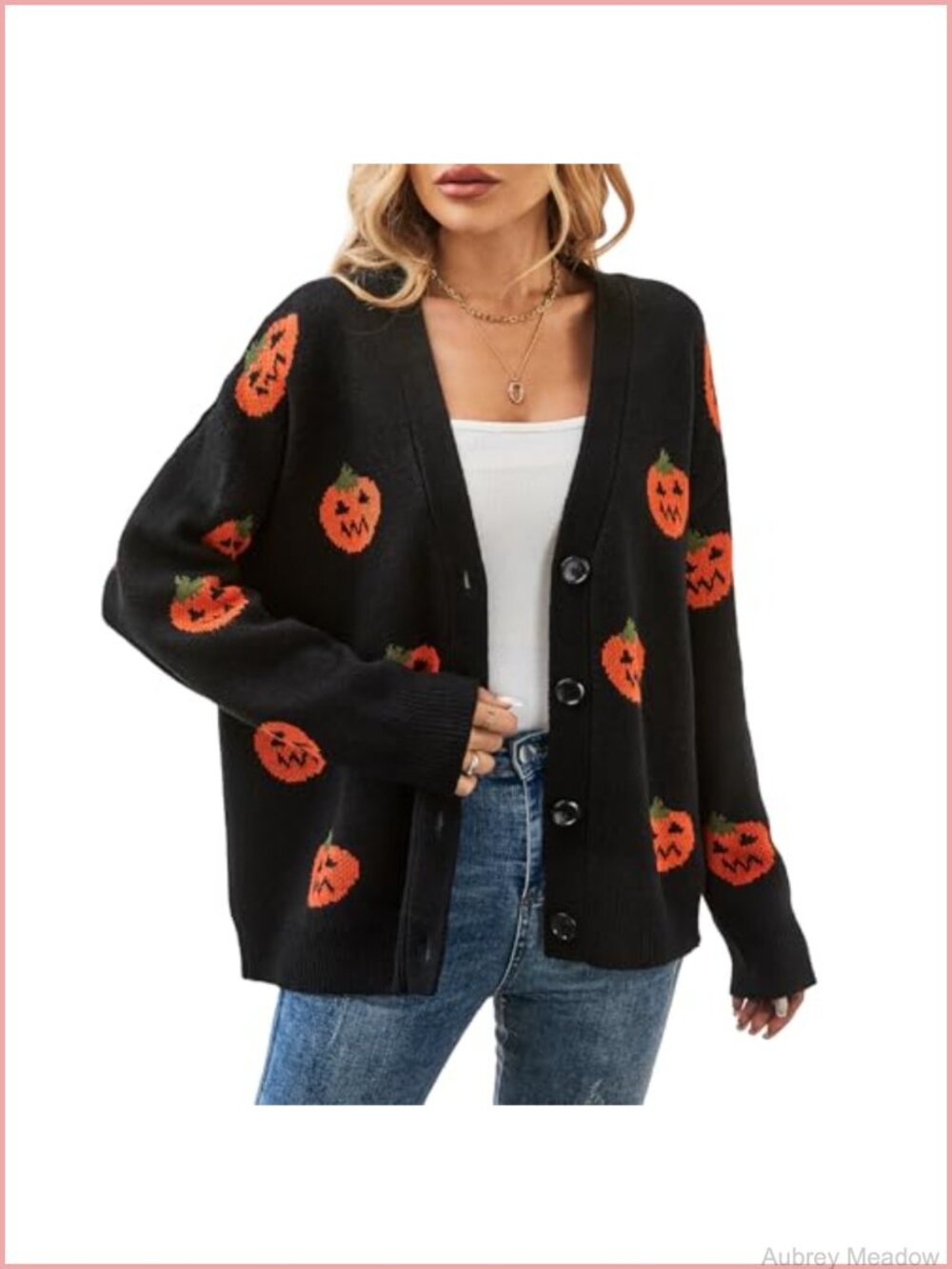 Women's Pumpkin Cardigan Fall V Neck Open Front Knit Sweater